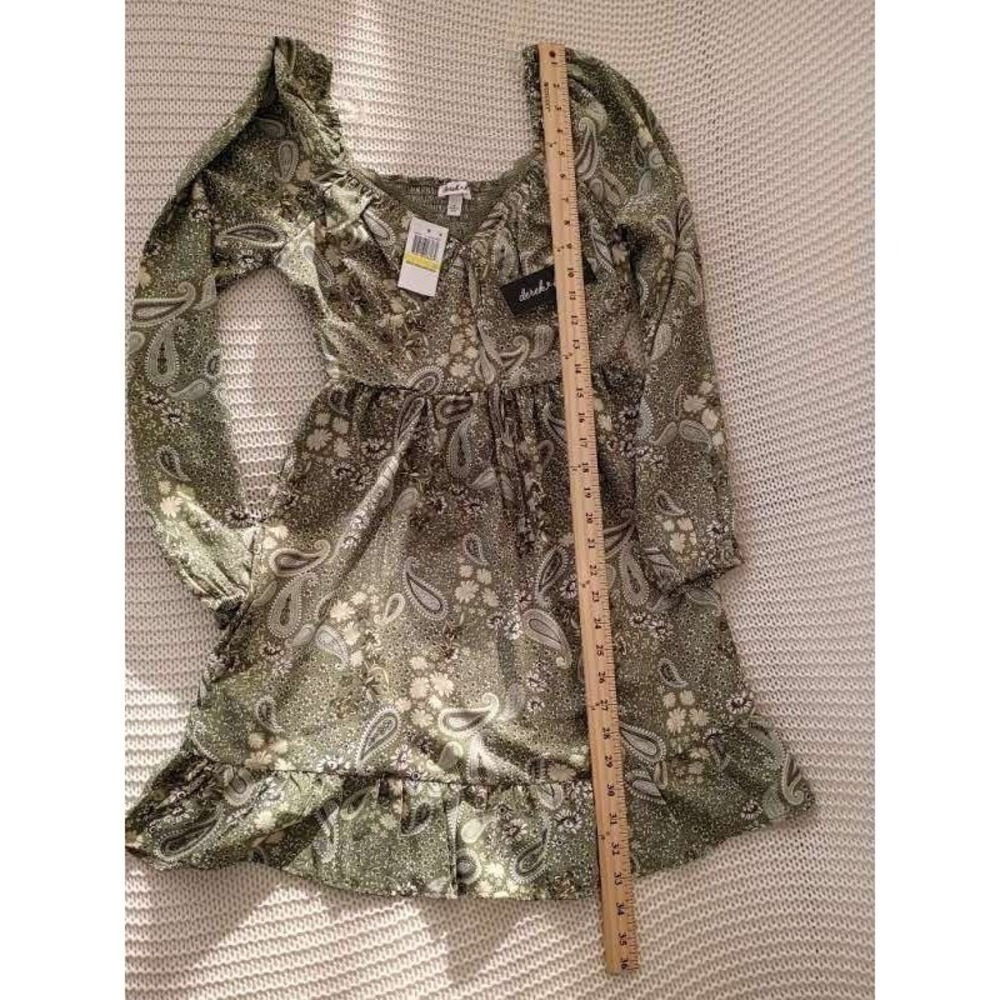 Derek Heart NWT Lichen Green Paisley Smocked Mini Dress S Small Boho Cottagecore - Picture 6 of 11